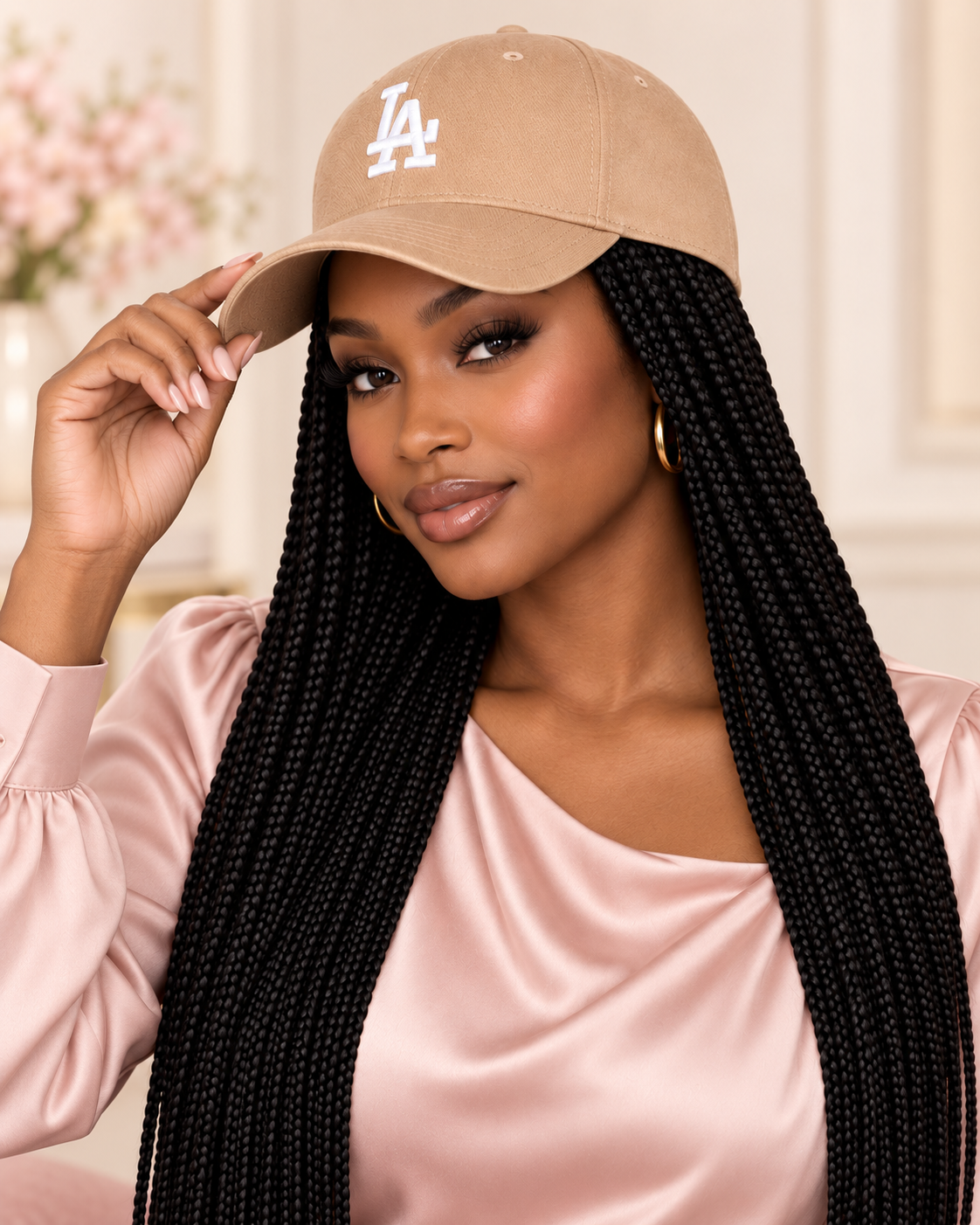 Product title/name: Crowned & Braided™ Sandstone Waist-Length Braid Hat