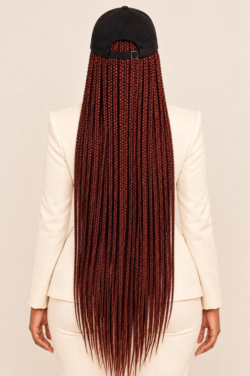Crowned & Braided™ Auburn Glam Braid Hat — back view