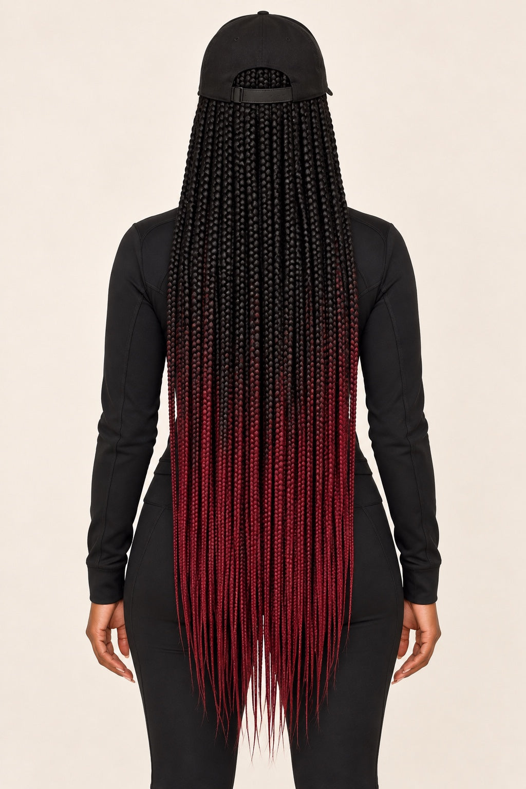 Crowned & Braided™ Black-to-Burgundy Ombré Braid Hat — back view