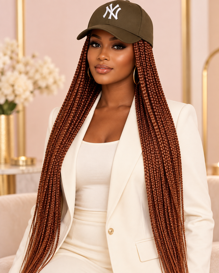 Crowned & Braided™ Olive Auburn Waist-Length Braid Hat